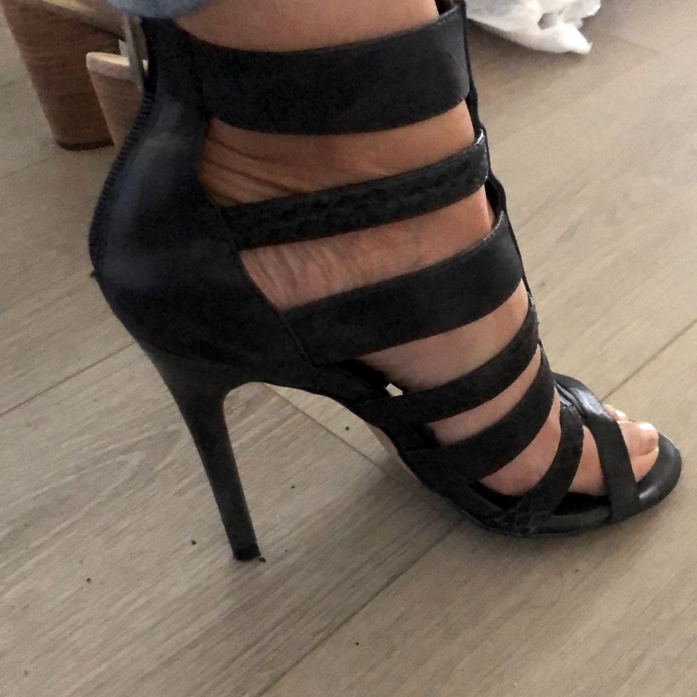 Trouvé black leather 4.5 inch heels